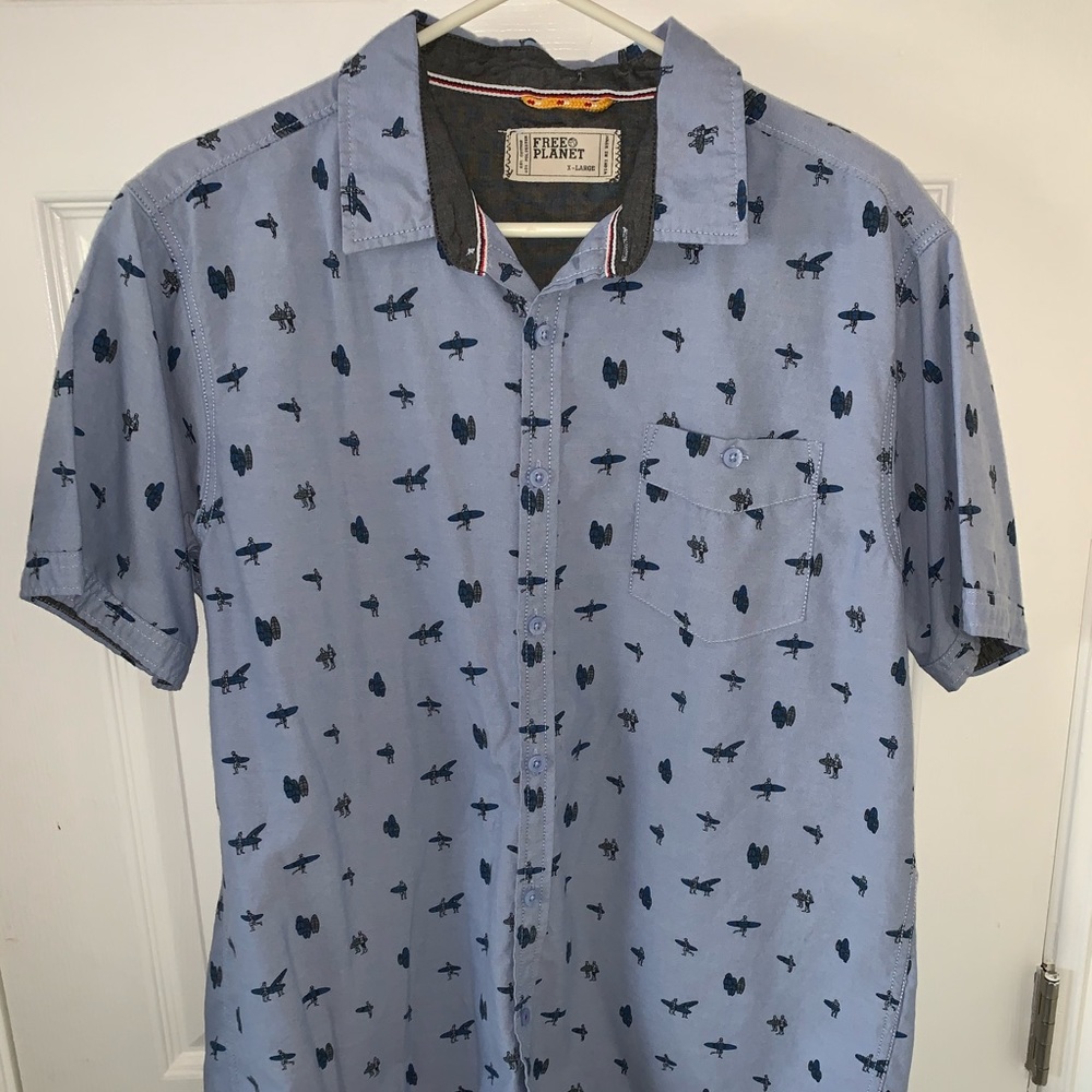 XL Free Planet Surfer Blue Button Up